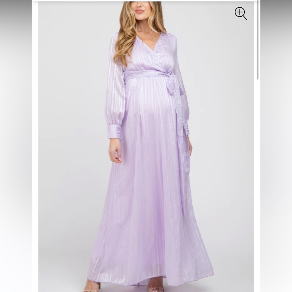 Lavender Striped Shimmer Chiffon Maternity Maxi Dress
